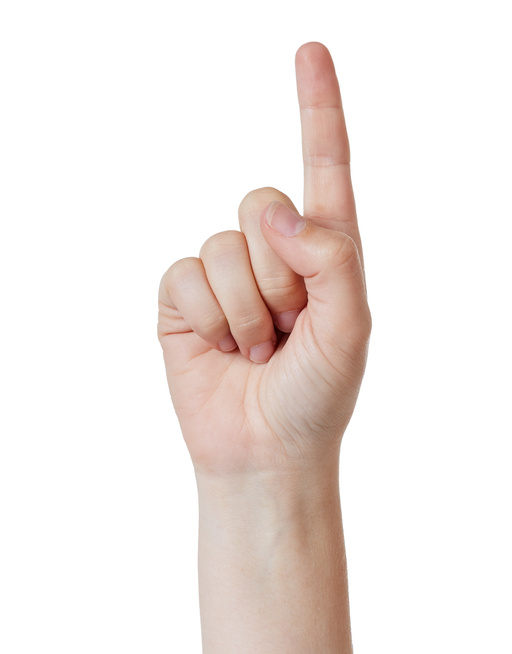 Hand with raised finger counts '1'